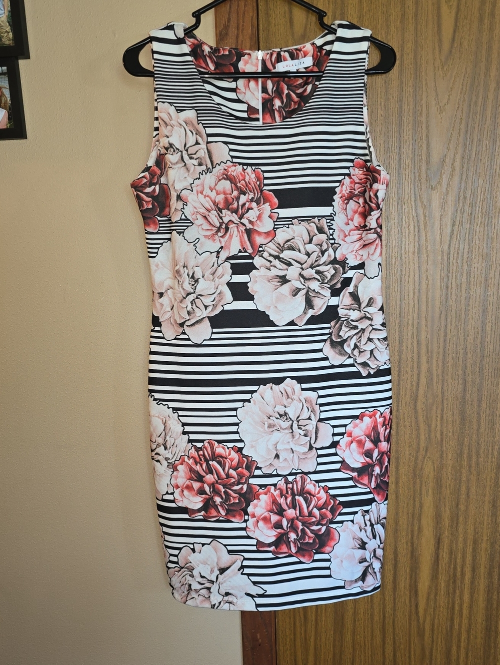 Floral Stripe Sleeveless Midi Dress - Black, White & Pink